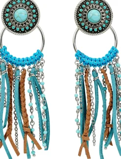 Concho Earrings With Fringe